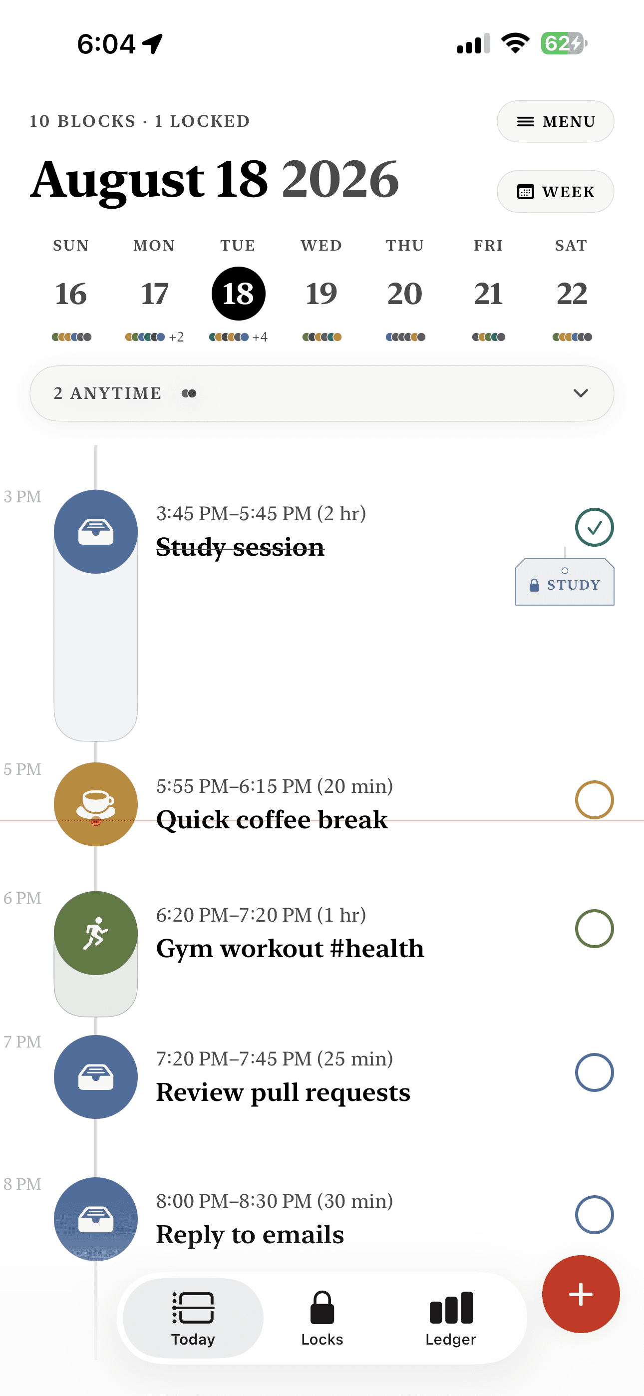 Todo Lock — the day as blocks on a timeline, one of them locked